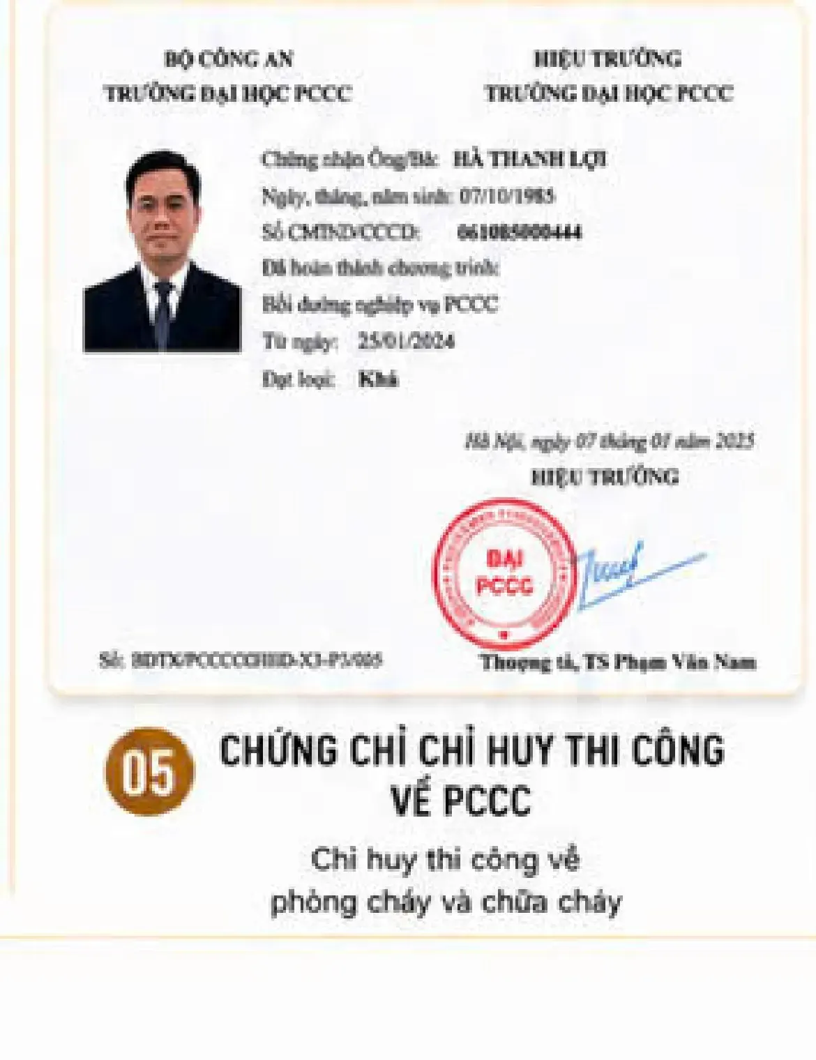 Chứng chỉ Chỉ huy thi công về PCCC
