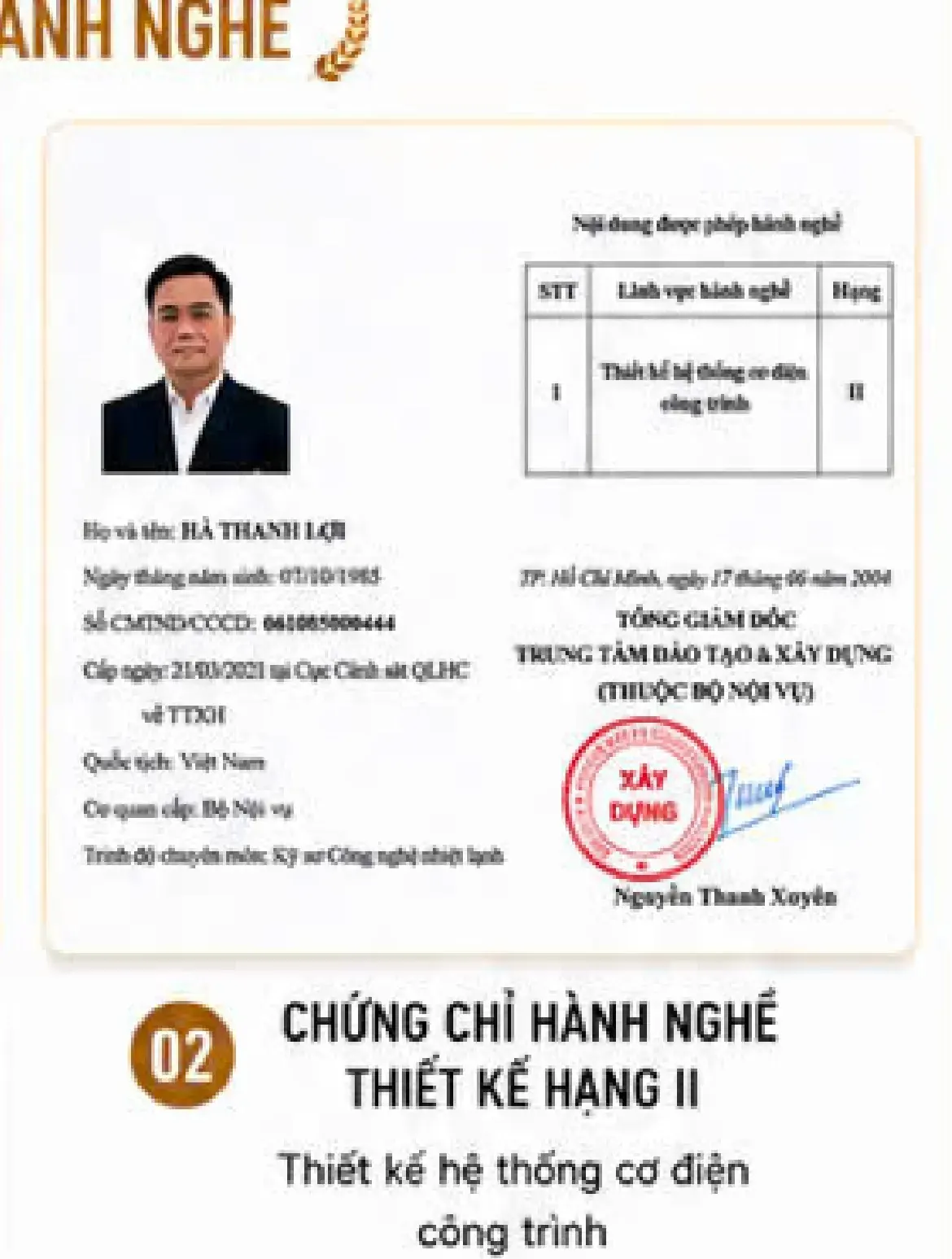 Chứng chỉ Thiết kế hạng II